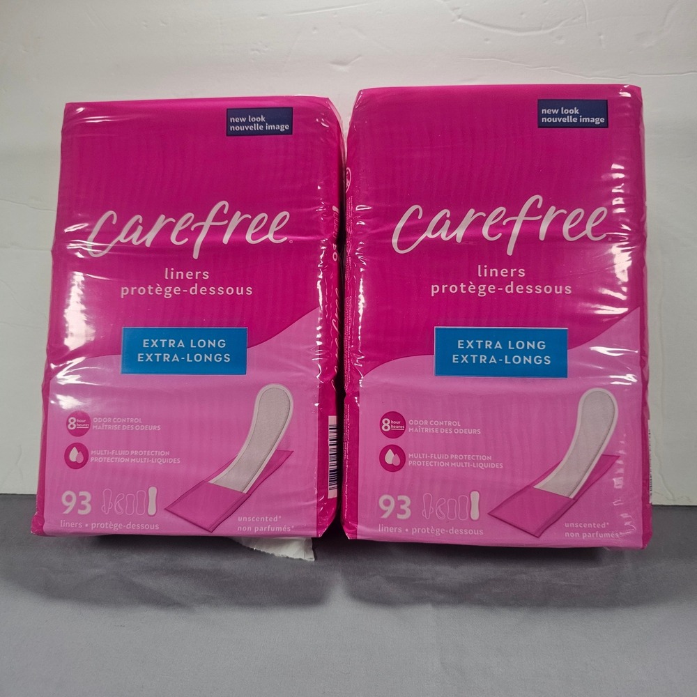 Carefree 2 x 93 Count Extra Long Panty Liners Unscented New Sealed Pkg